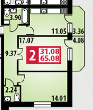 Планировка ЖК Парковый, 31.08 м2