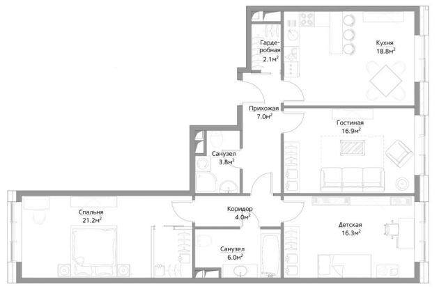 Планировка ЖК Фили Сити, 54.4 м2