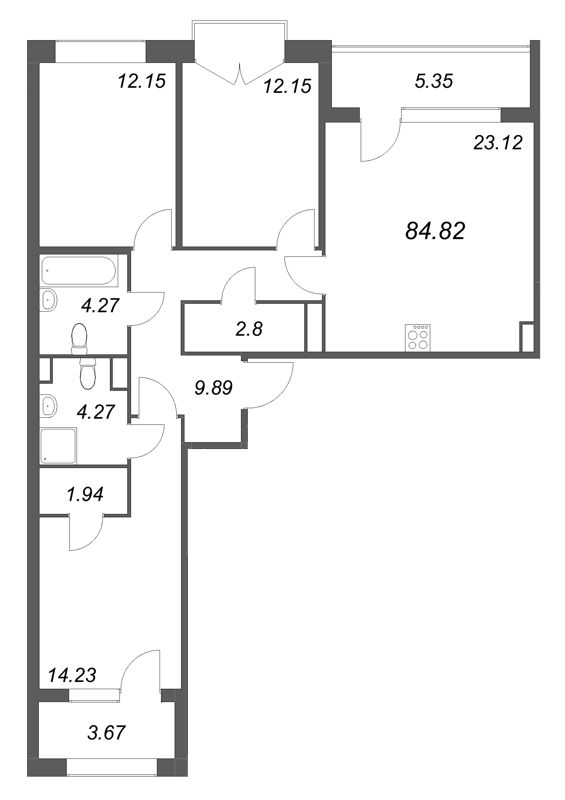 Продажа 3-комн квартиры в новостройке Санкт-Петербург г., Курская ул.,  к. 1