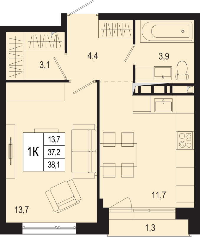 Продажа 1-комн квартиры в новостройке Борисовка д., Полевая ул.,  к. 19
