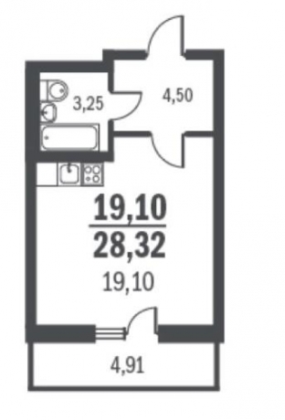 Планировка ЖК Граффити, 19.1 м2