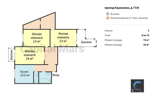 Аренда 3-комн квартиры на вторичном рынке улица Инессы Арманд,  д. 8/17