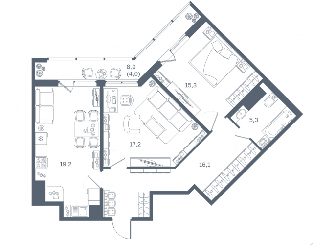 Планировка ЖК Европейский парк, 33.5 м2