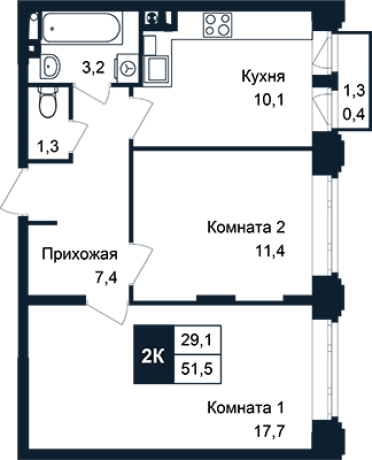 Планировка ЖК Barton, 29.1 м2