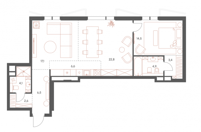 Планировка ЖК Саввинская 17, 14.5 м2