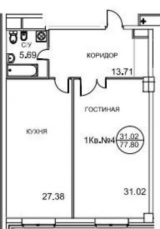 Планировка ЖК Royal House on Yauza, 31 м2