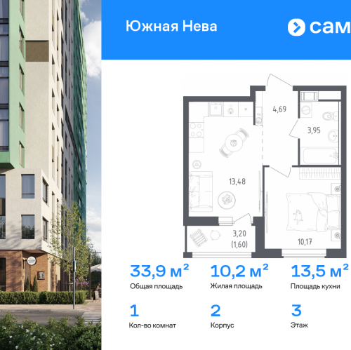 1-комн квартира Новосаратовка д, улица Первых, 8к1