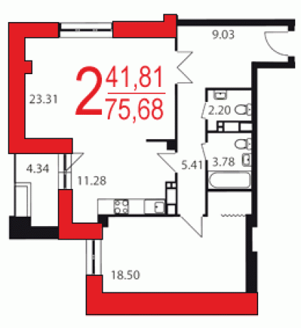 Планировка ЖК Яуза парк, 34.35 м2