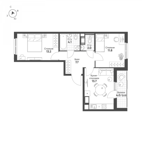 2-комн квартира Шушары п., Школьная ул.,  к. 3