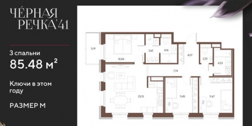 3-комн квартира наб Чёрной речки,  д. 41