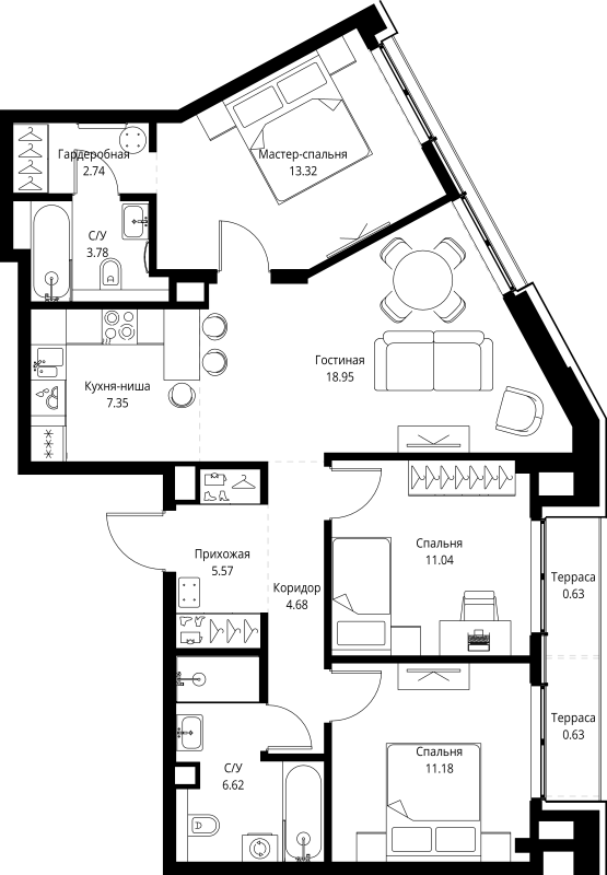 Продажа 3-комн квартиры в новостройке Москва г., Мира пр-кт,  к. 2