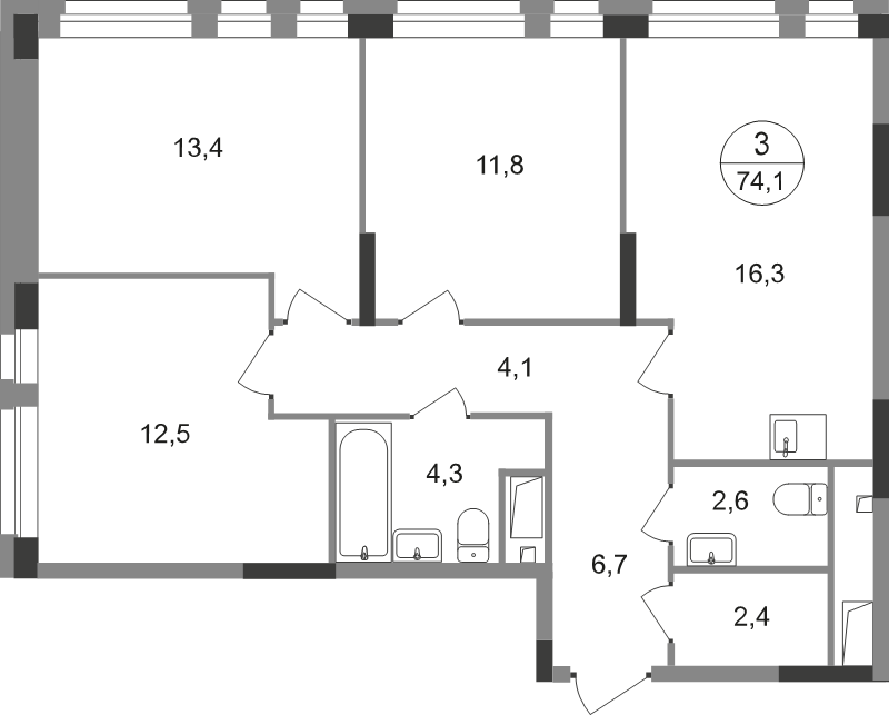 Продажа 3-комн квартиры в новостройке Московский г., Бианки ул.,  к. 9.3