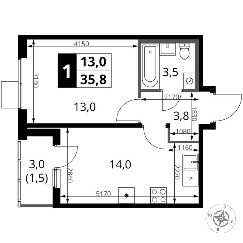 Продажа 1-комн квартиры в новостройке Мосрентген пос., Проектируемый проезд № 7502,  к. 3