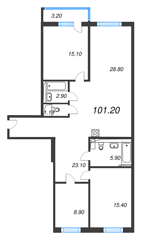 Продажа 3-комн квартиры в новостройке Санкт-Петербург г., Руднева ул.,  к. 2