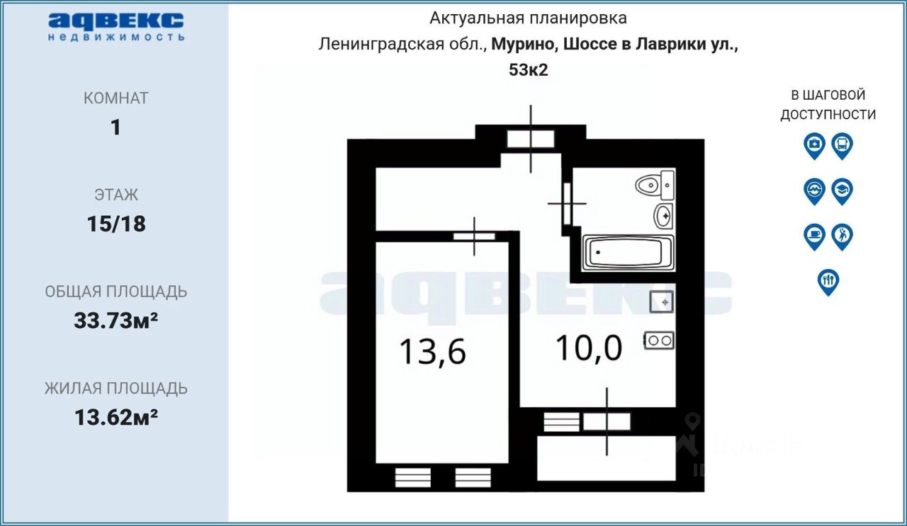 Аренда 1-комн квартиры на вторичном рынке Мурино, улица Шоссе в Лаврики, 53к2