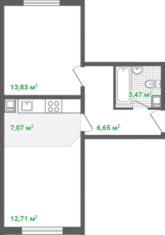 Планировка ЖК Кировский посад, 26.54 м2