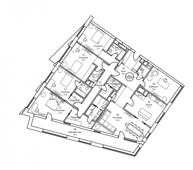 Планировка ЖК ВТБ Арена парк, 109.5 м2
