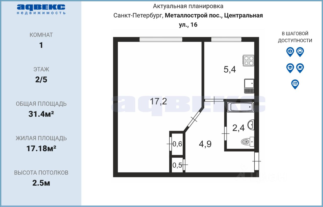 Продажа 1-комн квартиры на вторичном рынке пос. Металлострой, Центральная улица, 16