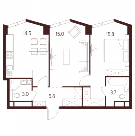 Планировка ЖК INDY Towers by Akvilon, 30.8 м2