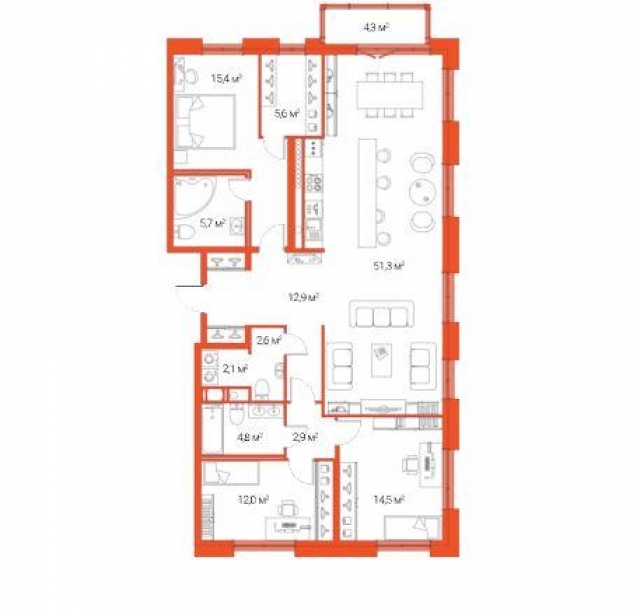 Планировка ЖК Legenda Дальневосточного, 40.9 м2
