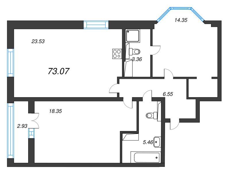 Продажа 2-комн квартиры в новостройке Санкт-Петербург г., Октябрьская наб.,  к. 5