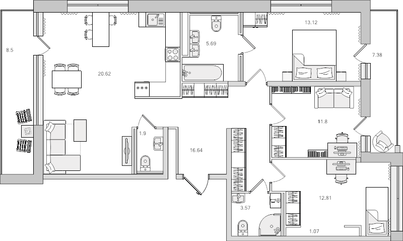 Продажа 3-комн квартиры в новостройке Санкт-Петербург г., Парашютная ул.,  к. 1.2