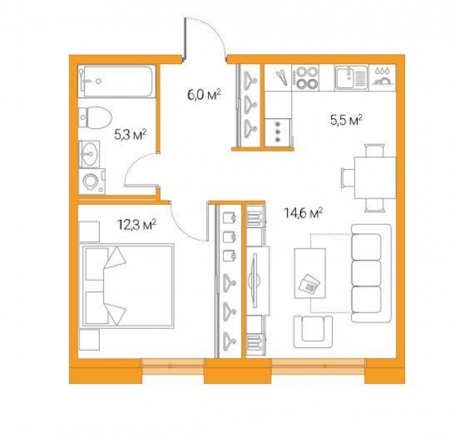 Планировка ЖК Legenda Дальневосточного, 12.3 м2