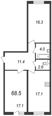 Планировка ЖК Золотая Долина, 33.4 м2