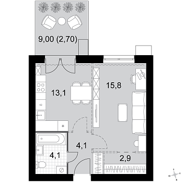 Продажа 1-комн квартиры в новостройке Докукино д., Цветочная ул.,  к. 1.1