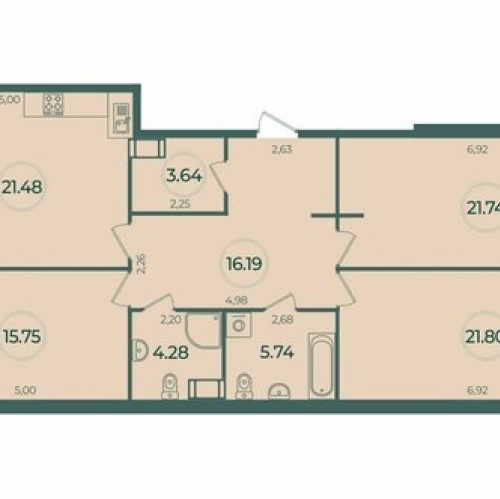 3-комн квартира Курская улица,  д. 12