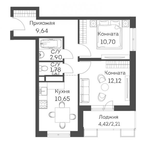 Планировка ЖК Аквилон Митино, 22.8 м2