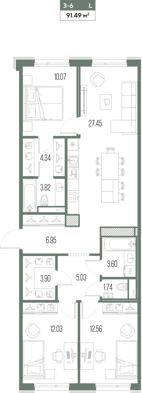 Продажа 3-комн квартиры в новостройке Кожевенная линия, 2