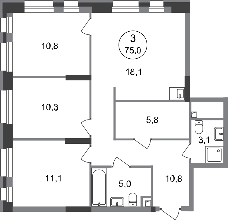 Продажа 3-комн квартиры в новостройке Московский г., Бианки ул.,  к. 7.3