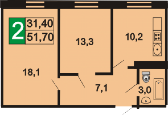 Планировка ЖК Борисоглебское, 18.1 м2