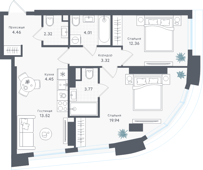 Продажа 2-комн квартиры в новостройке Москва г., Сокольнический Вал ул.,  к. 2