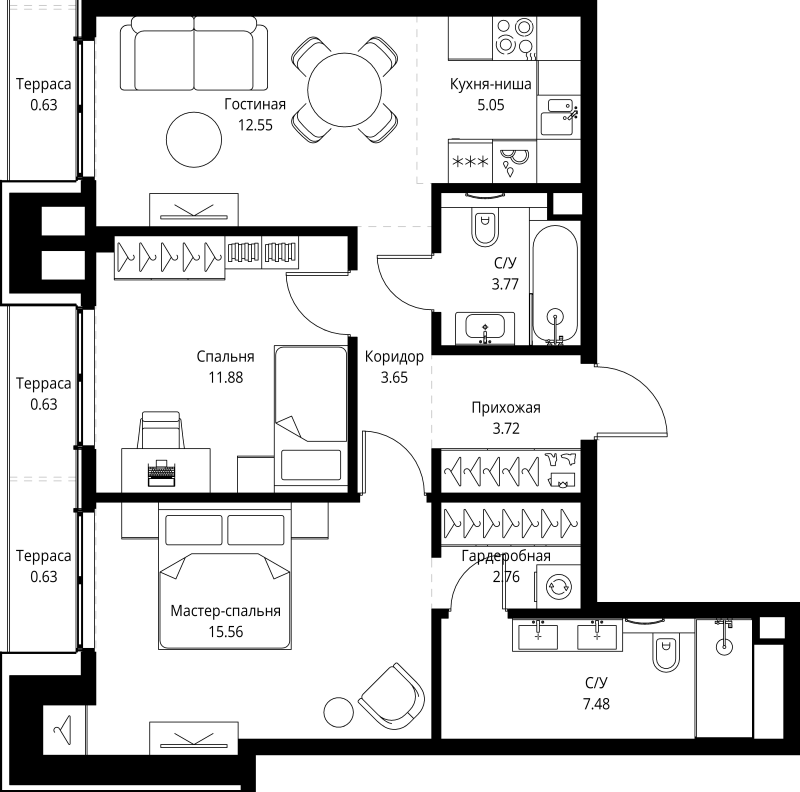 Продажа 2-комн квартиры в новостройке Москва г., Мира пр-кт,  к. 2