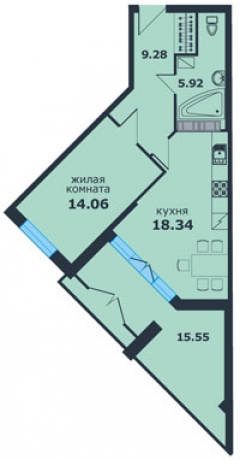 Планировка ЖК Ленинский парк, 14.06 м2