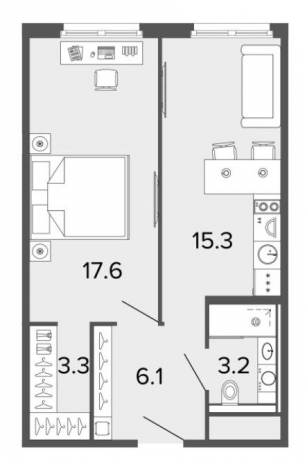 Планировка ЖК ArtStudio Moskovsky, 17.6 м2