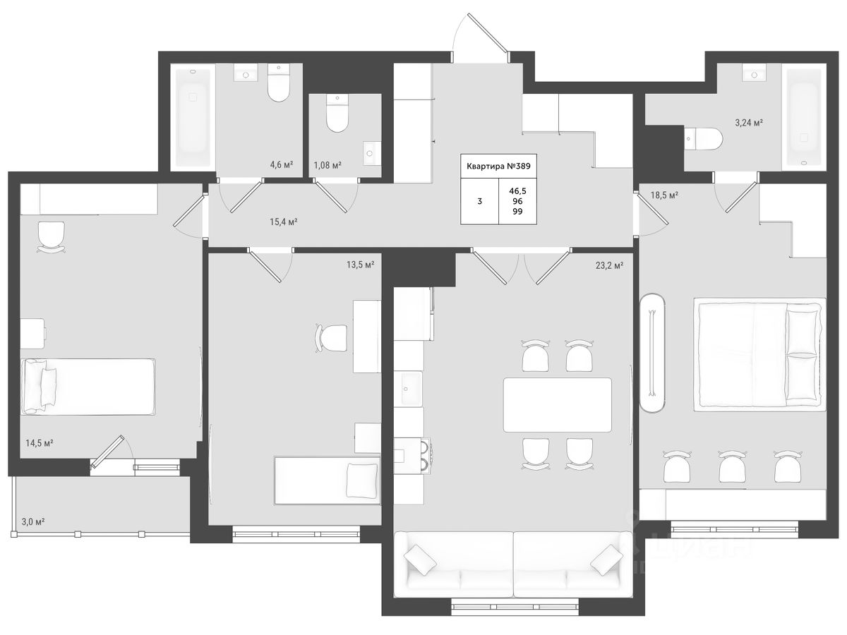 Продажа 3-комн квартиры на вторичном рынке бульвар Головнина, 3к1