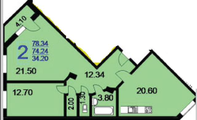 Планировка ЖК Холмогоры-3, 34.2 м2