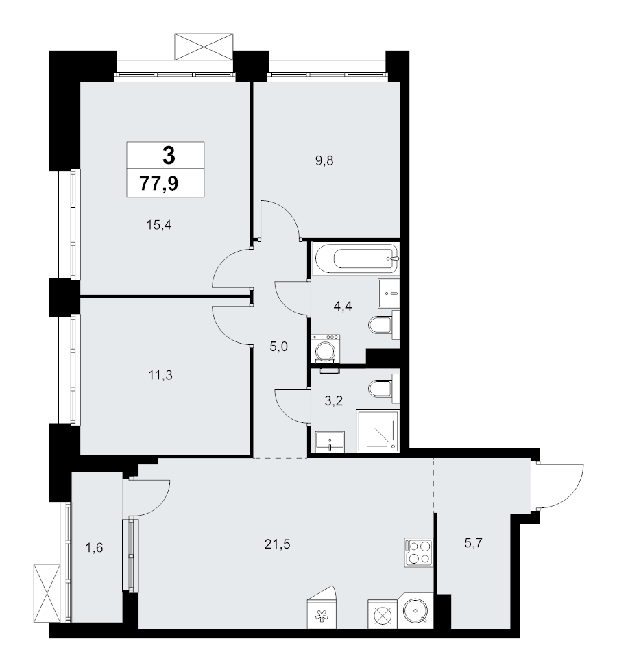 Продажа 3-комн квартиры в новостройке Прокшино д., Проектируемый проезд № 7029,  к. 9.3