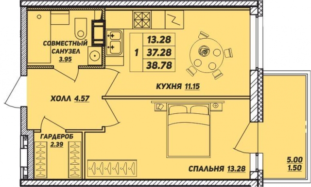 Планировка ЖК Рыбацкая гавань, 13.28 м2