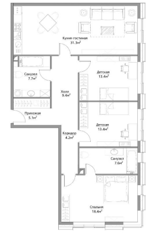 Планировка ЖК Фили Сити, 45.2 м2