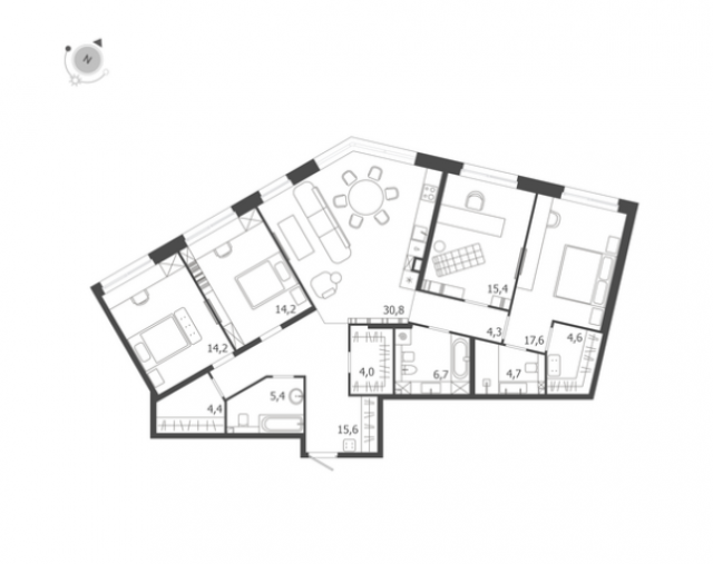 Планировка ЖК ЛДМ, 61.4 м2