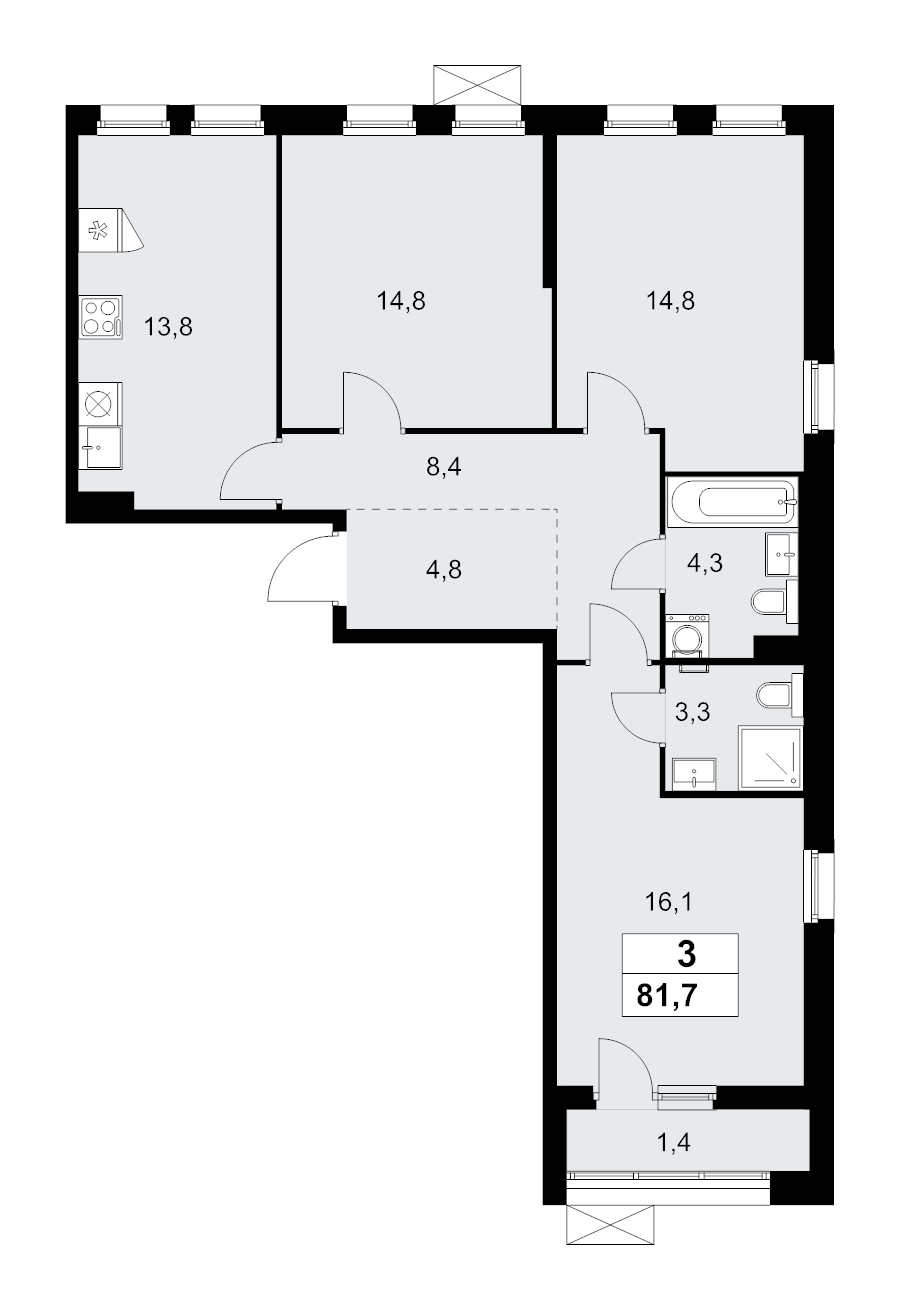 Продажа 3-комн квартиры в новостройке Прокшино д., Проектируемый проезд № 7029,  к. 9.2