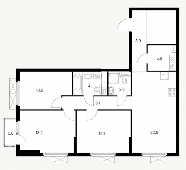Планировка ЖК Витебский парк, 36.9 м2