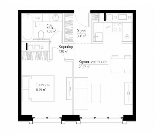 Планировка ЖК Павелецкая Сити, 11.99 м2