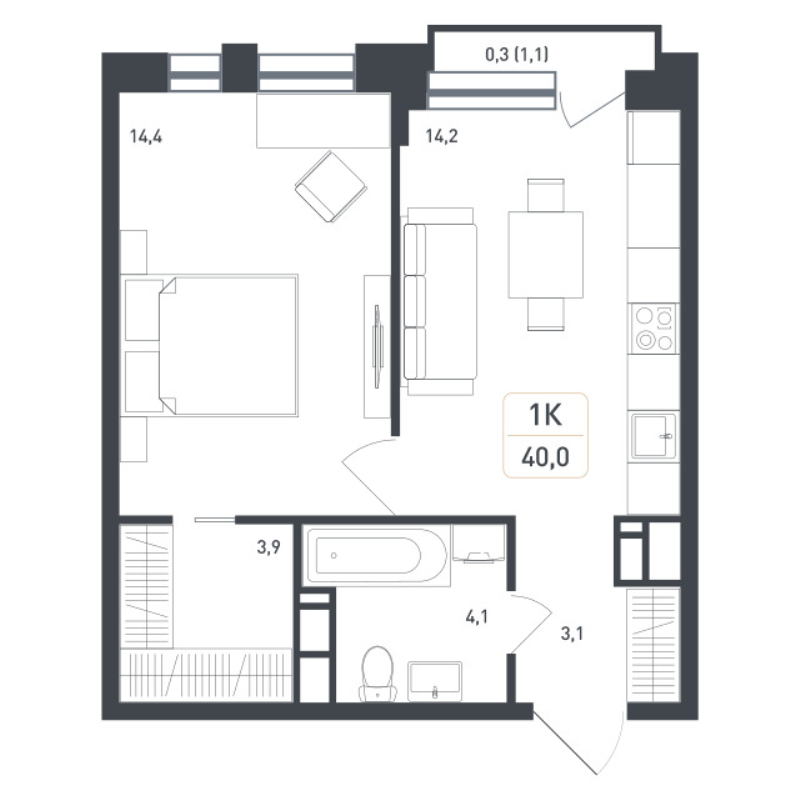 Продажа 1-комн квартиры в новостройке Борисовка д., Полевая ул.,  к. 18
