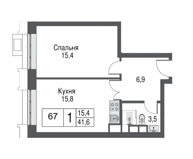 Планировка ЖК AFI Tower, 15.4 м2