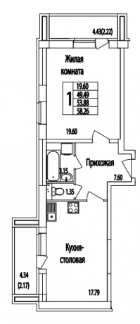Планировка ЖК Видный берег, 19.6 м2